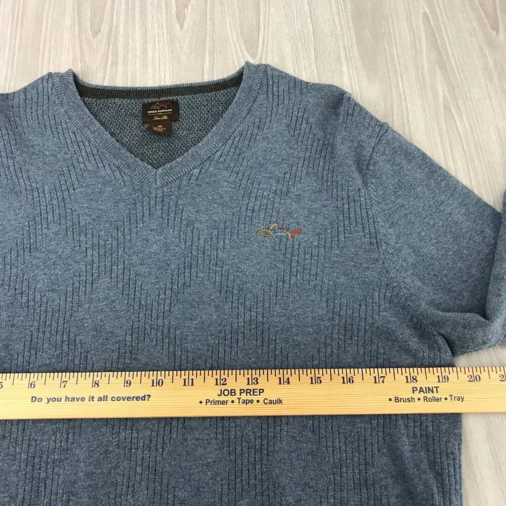 Greg‎ Norman Tasso Elba V-Neck Pullover Sweater Men's Medium Blue Cotton/Nylon